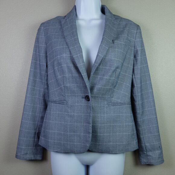 Banana Republic Factory Blue Plaid Windowpane Blazer Size 0P - Picture 2 of 9